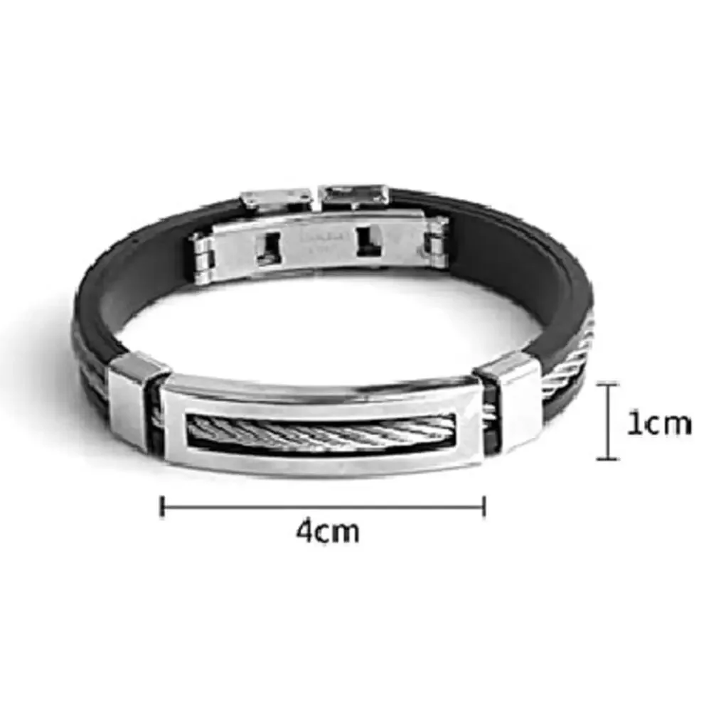 Bracelet Men Rubber Charm Stainless Steel Silicone